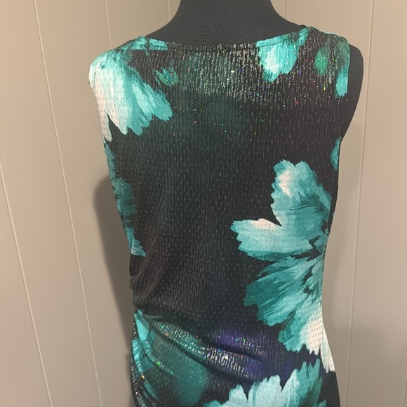 Joseph Ribkoff black shades of green floral silver thread clear sequin midi. 10 - Picture 6 of 8